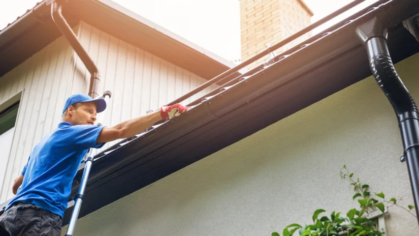 Electrician on ladder doing roof assessment for Solar Installment