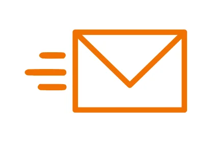 Contact us icon in orange email envelope for contacting COYCO