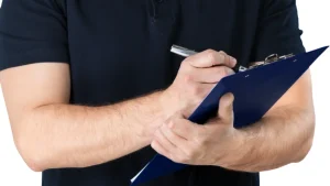 Man holding clipboard. Electrical Safety Checklist