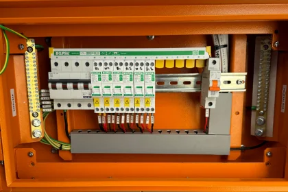 Orange switchboard with rcds