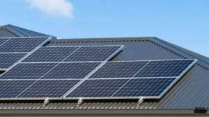 solar panels on a colourbond roof with blue sky and cloud behind for how to choose your solar installer COYCO