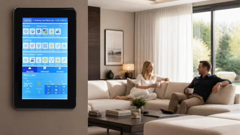 people sitting in lounge with izone Nexus Plus controller keeping the lounge comfortable