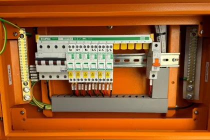Orange switchboard with rcds